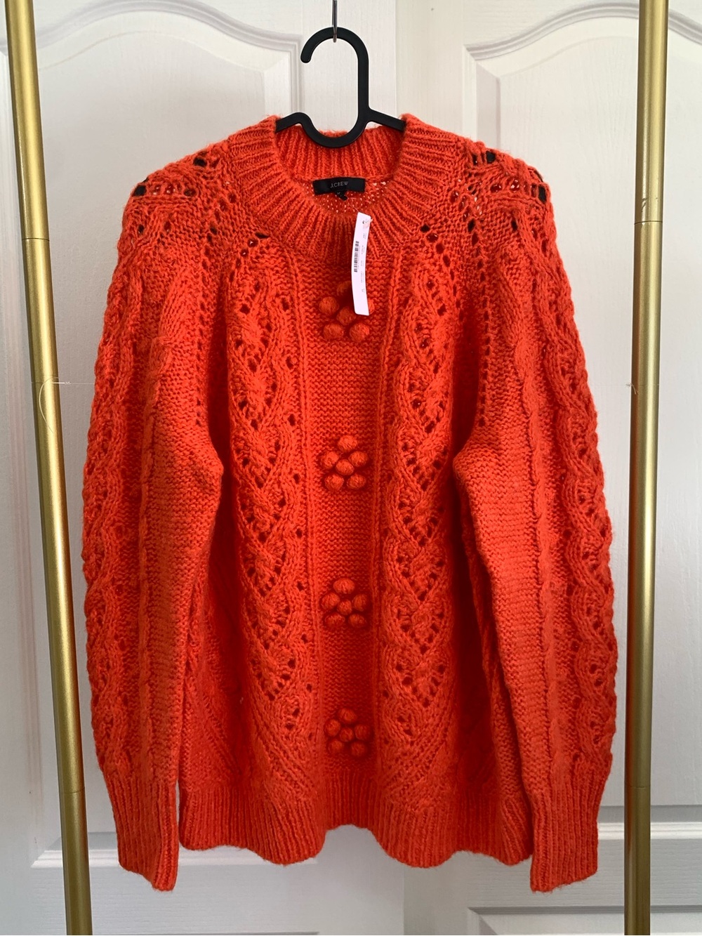 J.Crew Cable-knit pointelle sweater with popcorn flowers Orange Medium